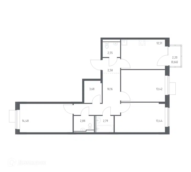 3-комнатная квартира 79.15 м² Молжаниново