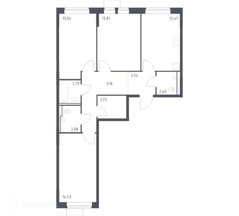 3-комнатная квартира 78.55 м² Молжаниново