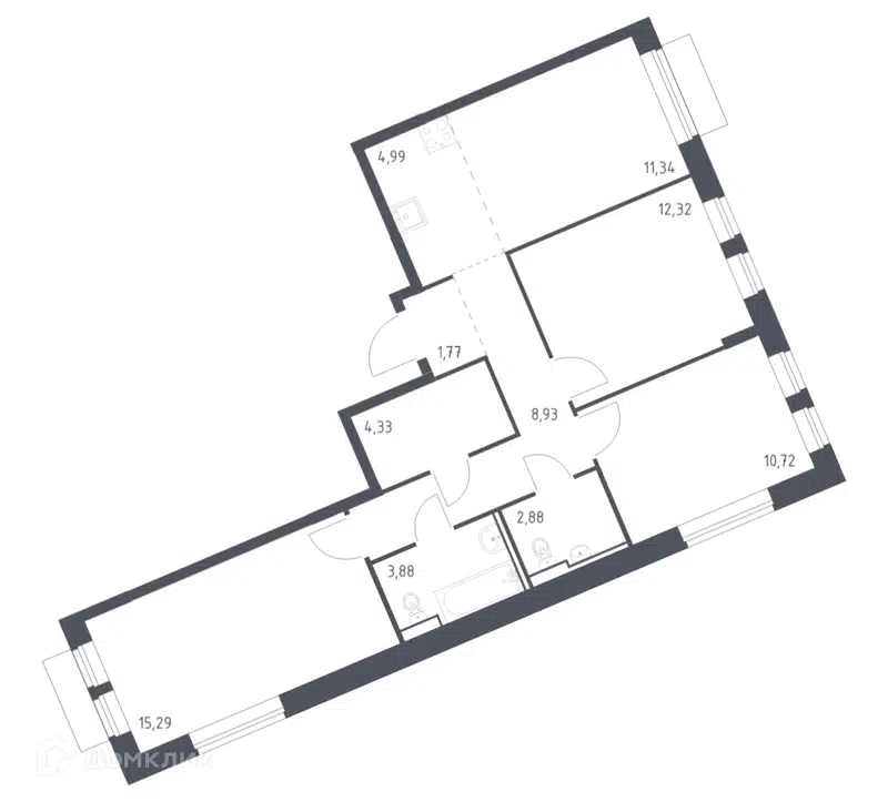 3-комнатная квартира 76.45 м² Молжаниново