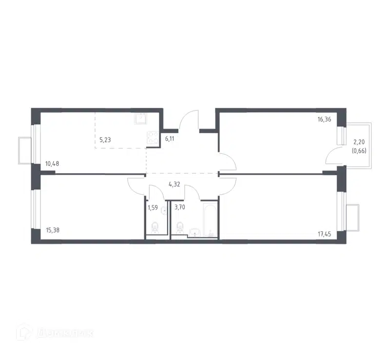3-комнатная квартира 81.28 м² Молжаниново