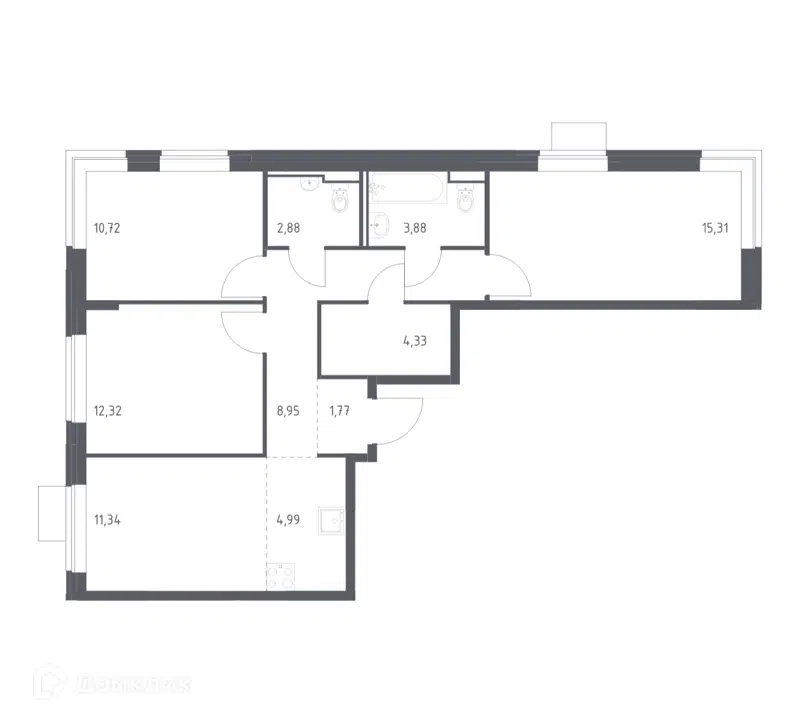 3-комнатная квартира 76.49 м² Молжаниново