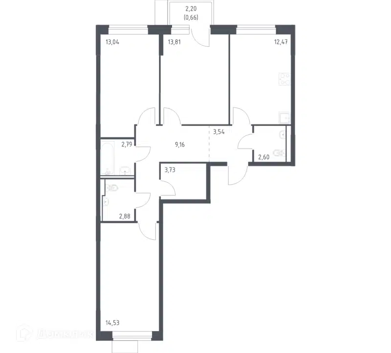 3-комнатная квартира 79.21 м² Молжаниново