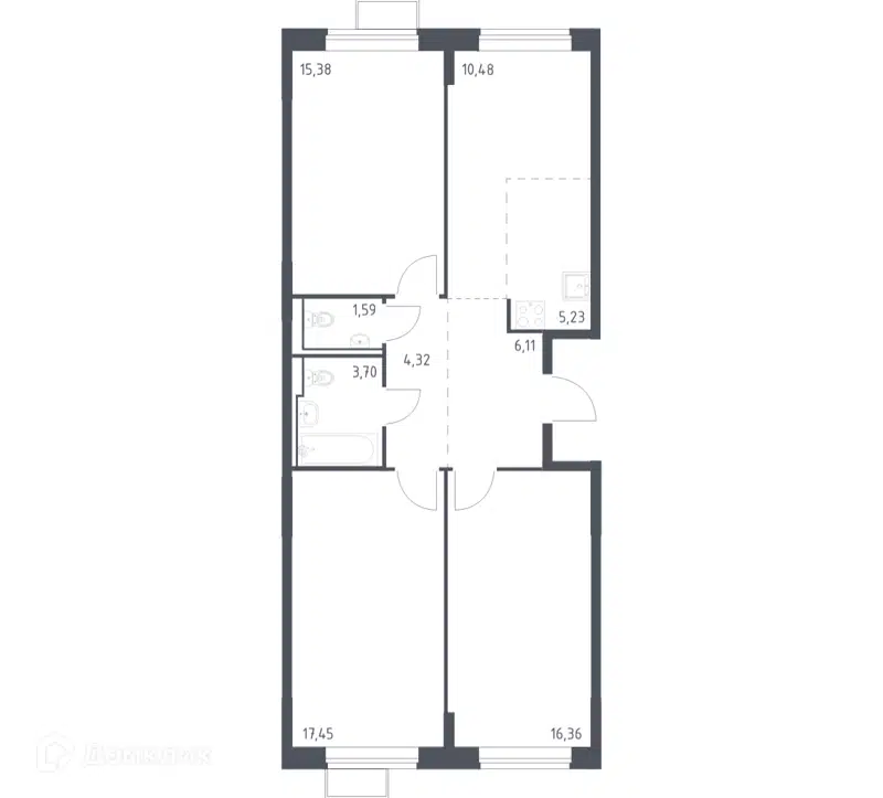 3-комнатная квартира 80.62 м² Молжаниново