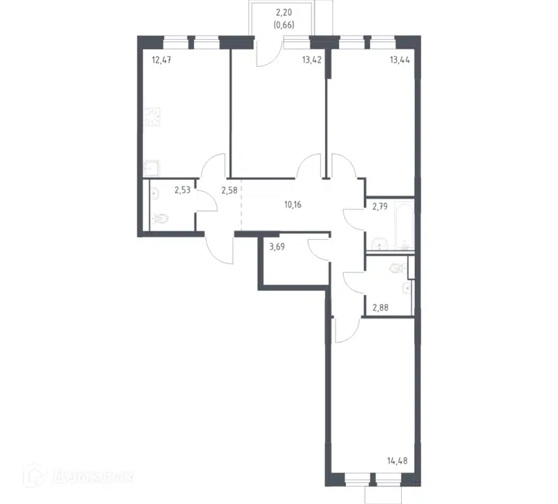 3-комнатная квартира 79.1 м² Молжаниново