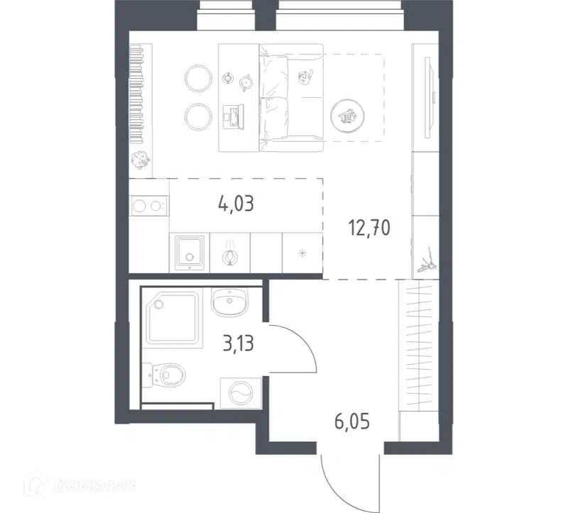 Студия 25.91 м² Подольские Кварталы