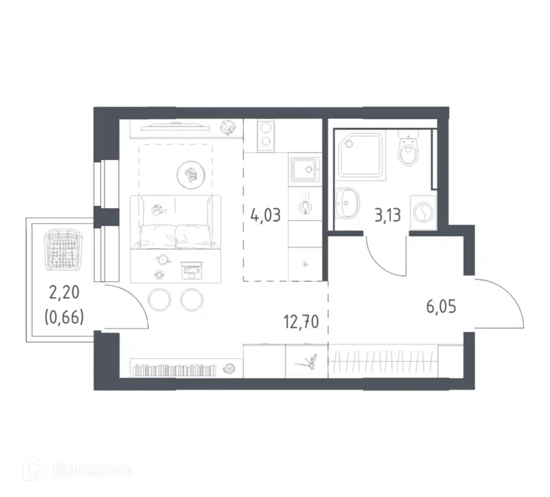 Студия 26.57 м² Подольские Кварталы