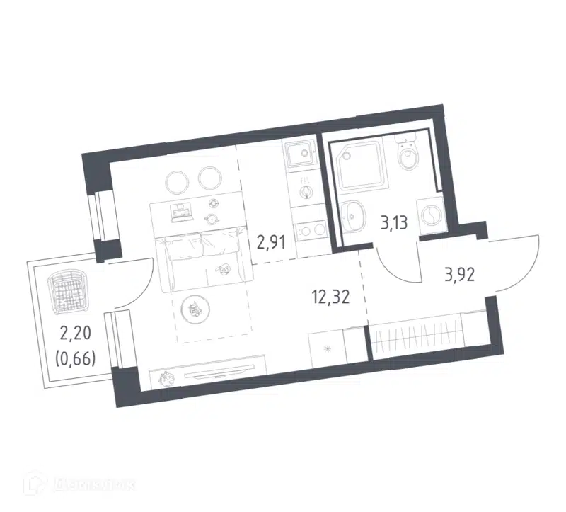 Студия 22.94 м² Подольские Кварталы