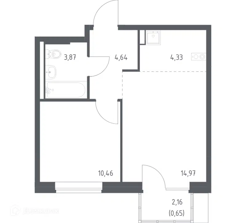 1-комнатная квартира 38.92 м² Подольские Кварталы
