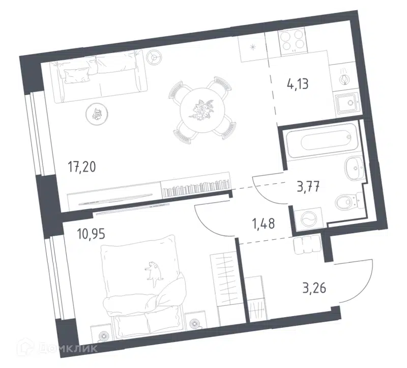 1-комнатная квартира 40.79 м² Подольские Кварталы