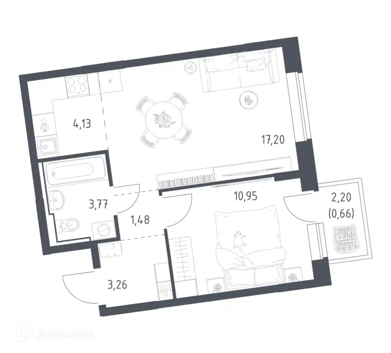 1-комнатная квартира 41.45 м² Подольские Кварталы