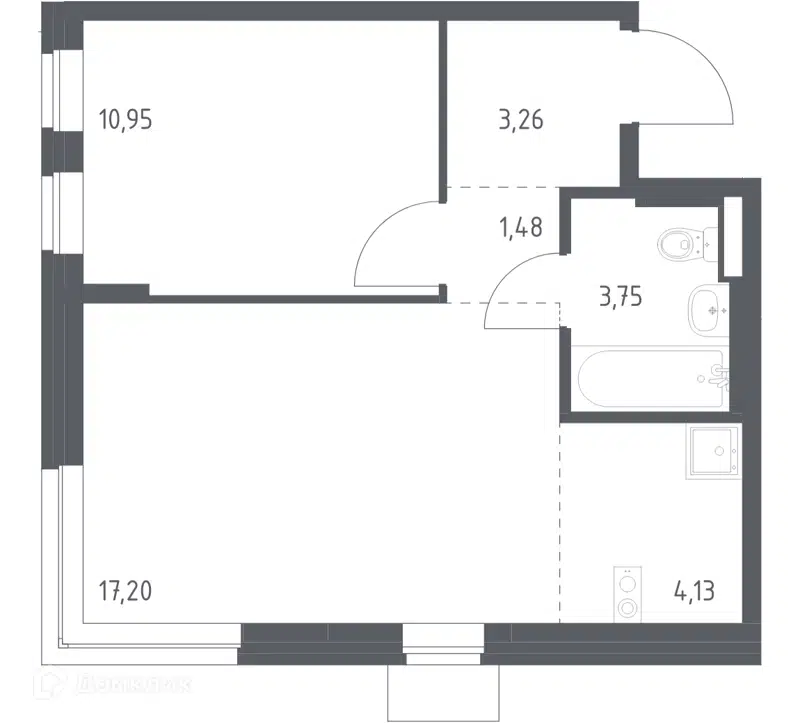 1-комнатная квартира 40.77 м² Подольские Кварталы