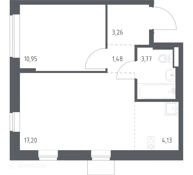 1-комнатная квартира 40.79 м² Подольские Кварталы