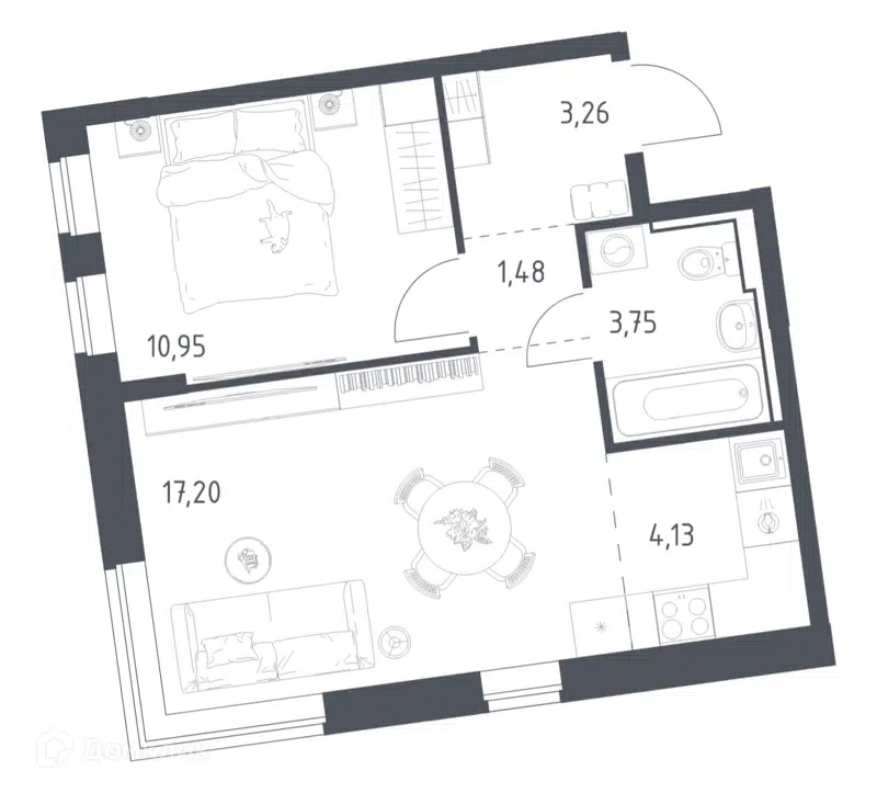 1-комнатная квартира 40.77 м² Подольские Кварталы