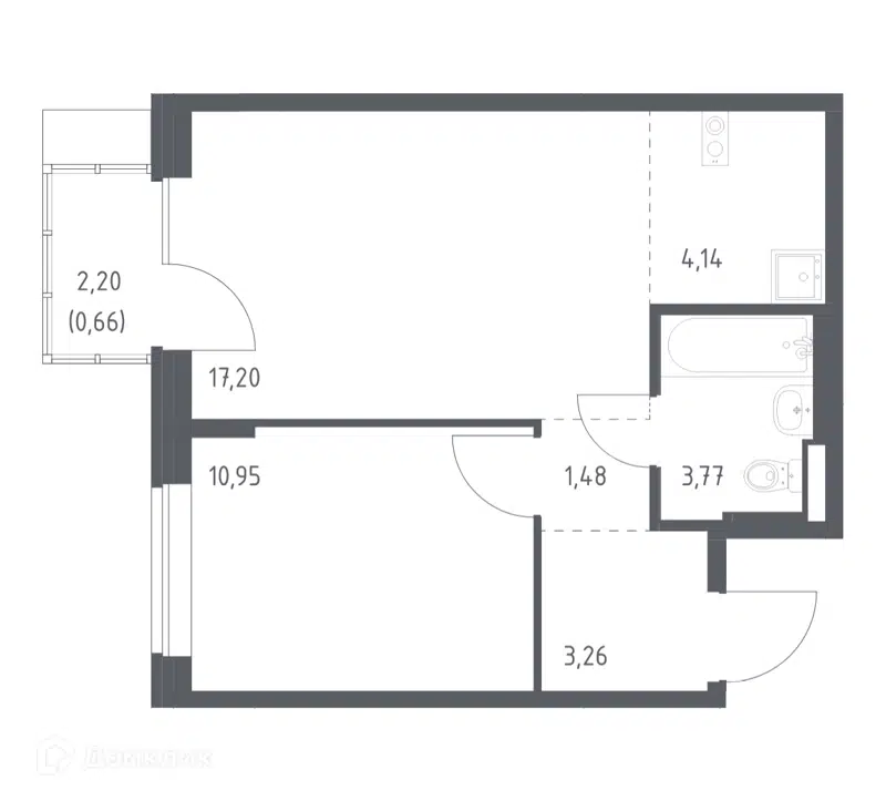 1-комнатная квартира 41.46 м² Подольские Кварталы