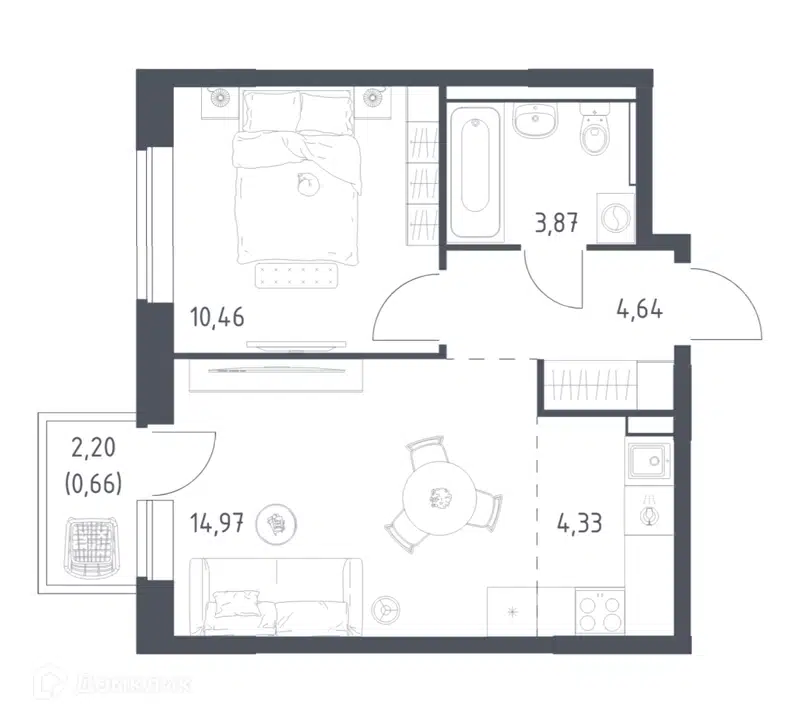 1-комнатная квартира 38.93 м² Подольские Кварталы