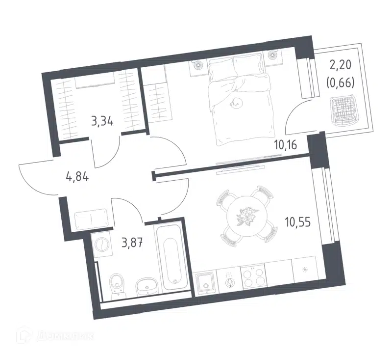 1-комнатная квартира 33.42 м² Подольские Кварталы