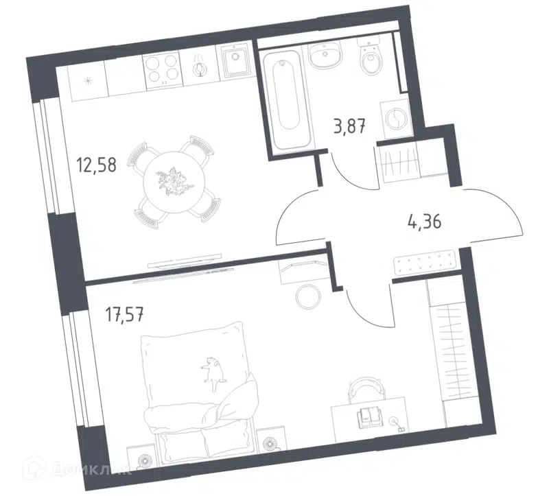 1-комнатная квартира 38.38 м² Подольские Кварталы