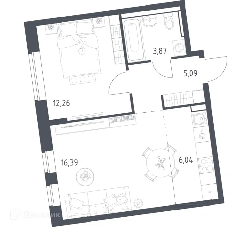 1-комнатная квартира 43.65 м² Подольские Кварталы