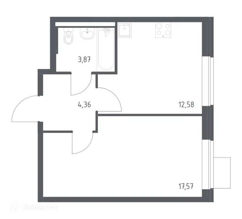 1-комнатная квартира 38.38 м² Подольские Кварталы