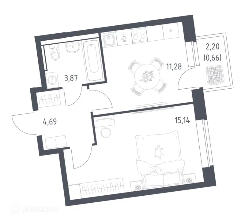 1-комнатная квартира 35.64 м² Подольские Кварталы