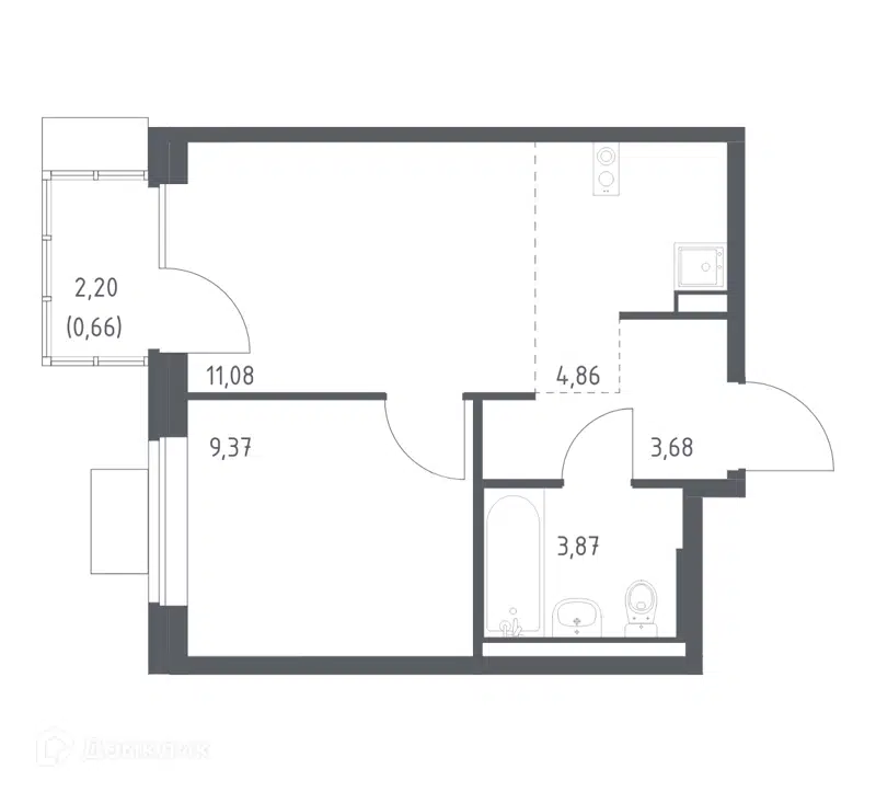 1-комнатная квартира 33.52 м² Подольские Кварталы