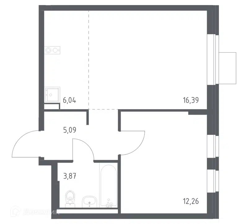 1-комнатная квартира 43.65 м² Подольские Кварталы