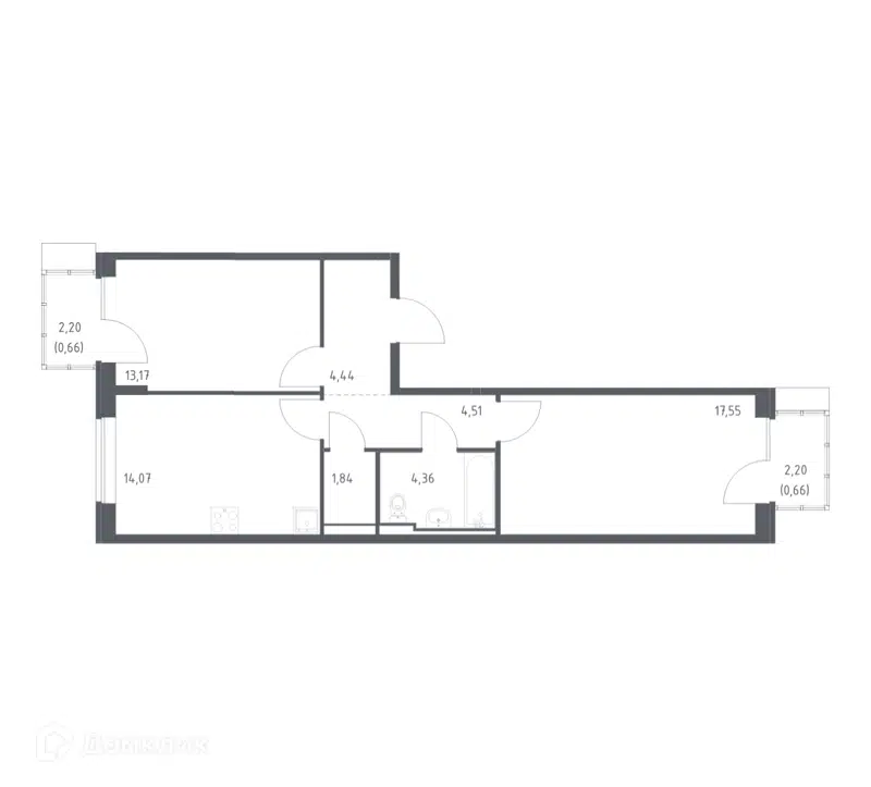 2-комнатная квартира 61.26 м² Подольские Кварталы