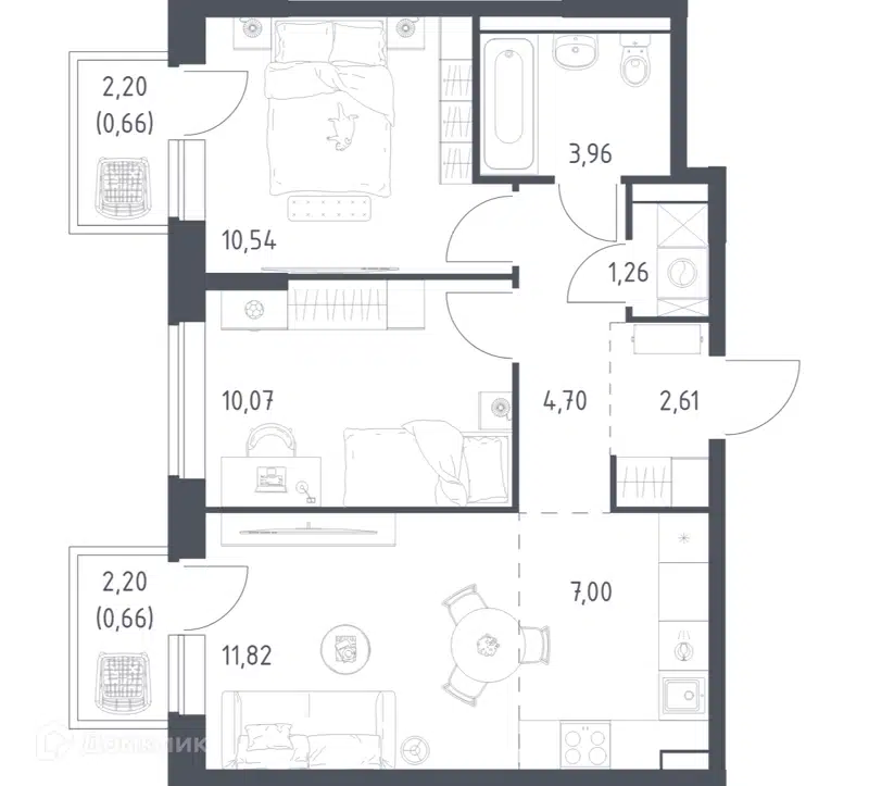 2-комнатная квартира 53.28 м² Подольские Кварталы