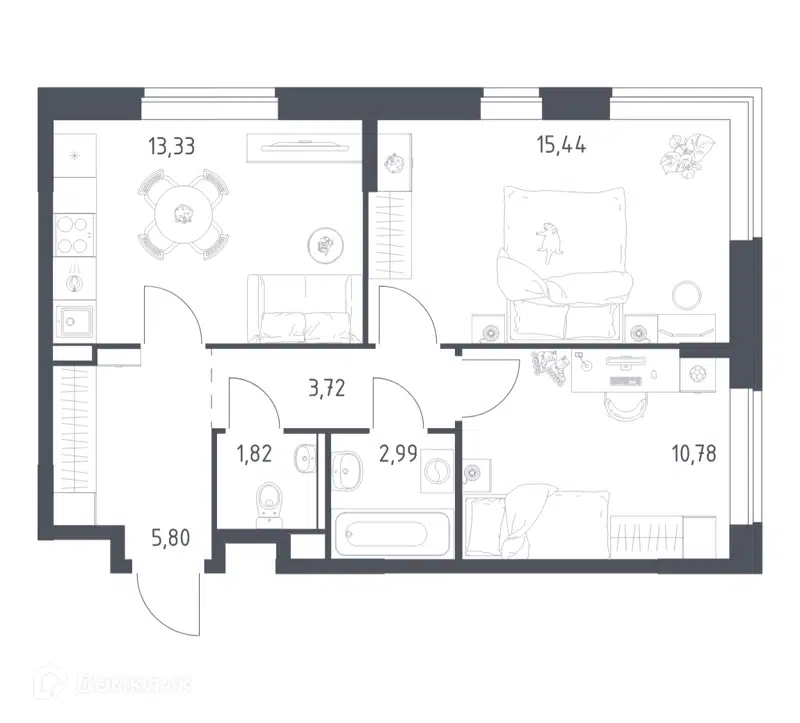 2-комнатная квартира 53.88 м² Подольские Кварталы