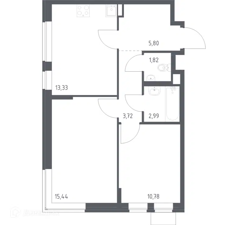 2-комнатная квартира 53.88 м² Подольские Кварталы