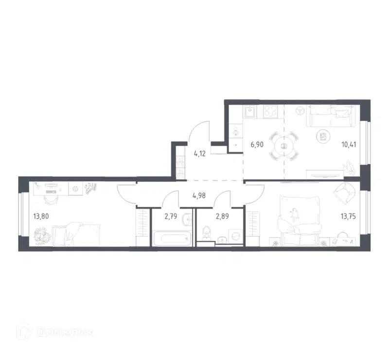 2-комнатная квартира 59.64 м² Подольские Кварталы