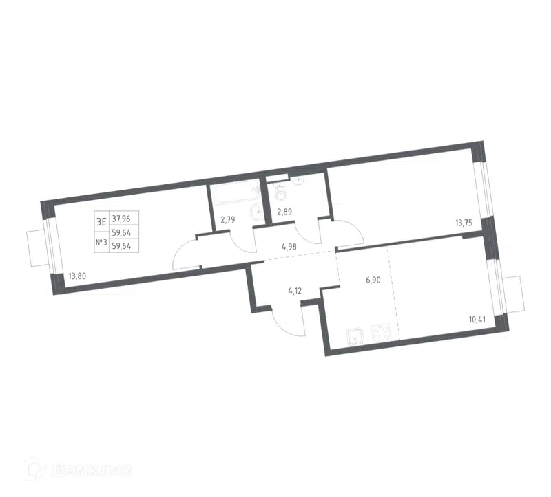 2-комнатная квартира 59.64 м² Подольские Кварталы