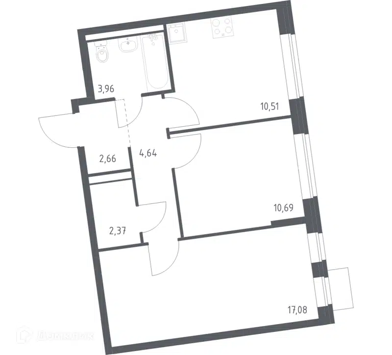 2-комнатная квартира 51.91 м² Подольские Кварталы