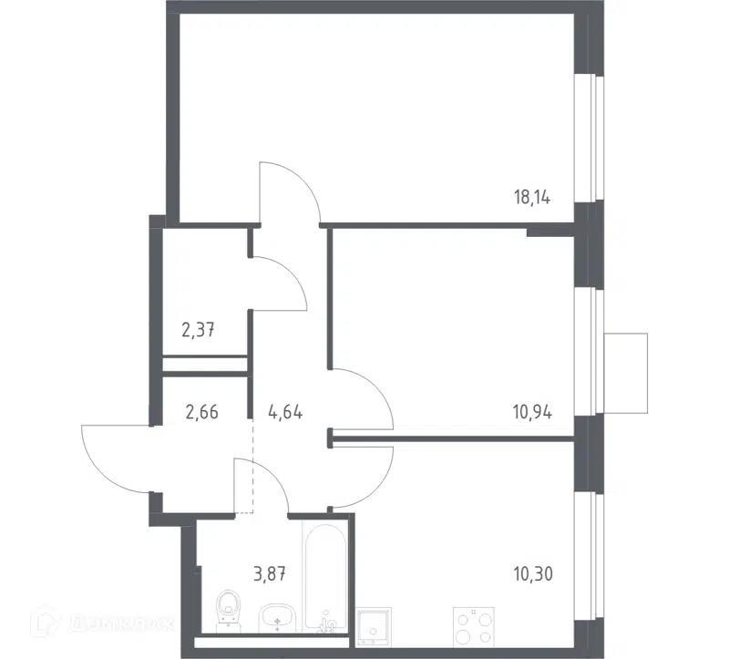 2-комнатная квартира 52.92 м² Подольские Кварталы