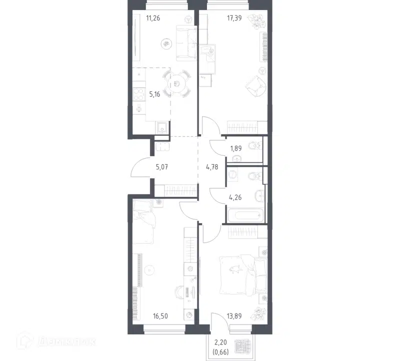 3-комнатная квартира 80.86 м² Подольские Кварталы
