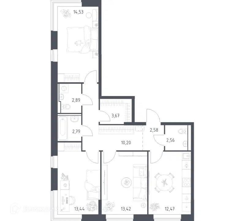 3-комнатная квартира 78.55 м² Подольские Кварталы