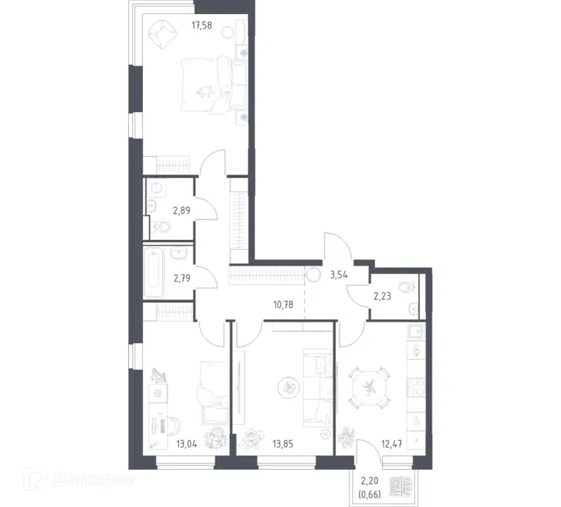 3-комнатная квартира 79.83 м² Подольские Кварталы