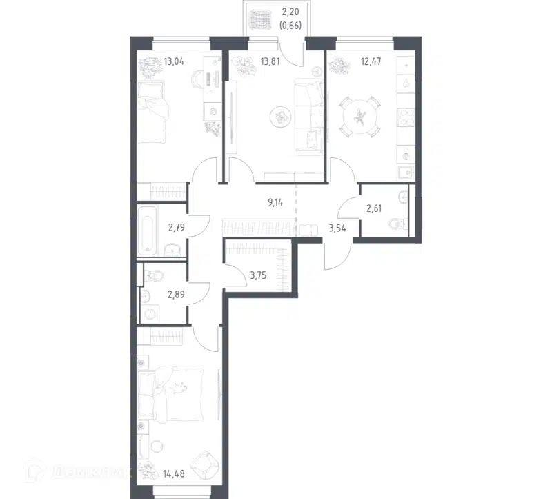 3-комнатная квартира 79.18 м² Подольские Кварталы