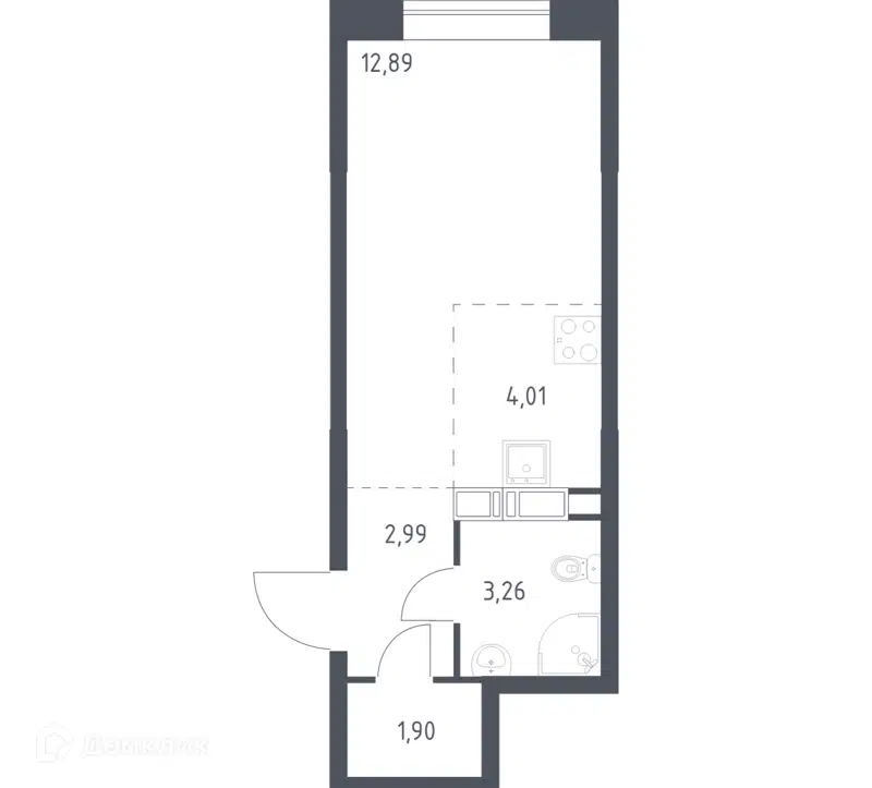 Студия 25.05 м² Цветочные Поляны