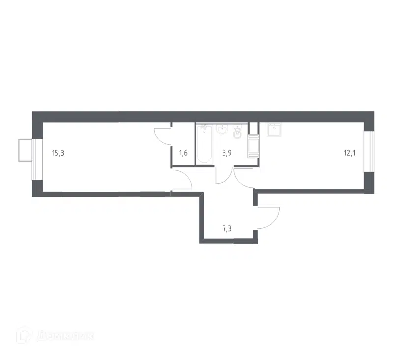1-комнатная квартира 40.2 м² Цветочные Поляны