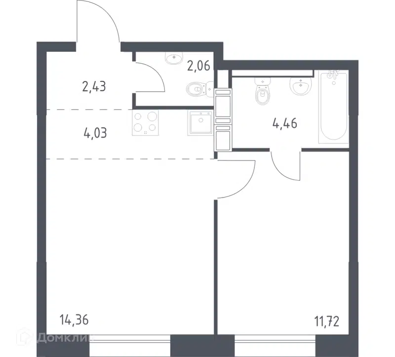 1-комнатная квартира 39.06 м² Цветочные Поляны