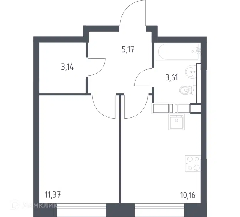 1-комнатная квартира 33.45 м² Цветочные Поляны
