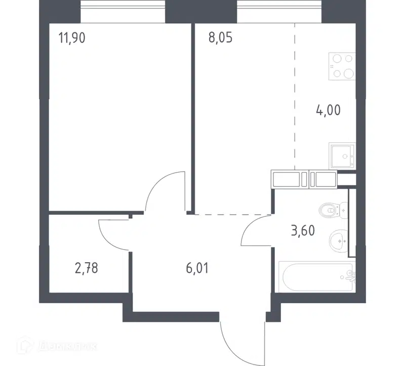 1-комнатная квартира 36.34 м² Цветочные Поляны