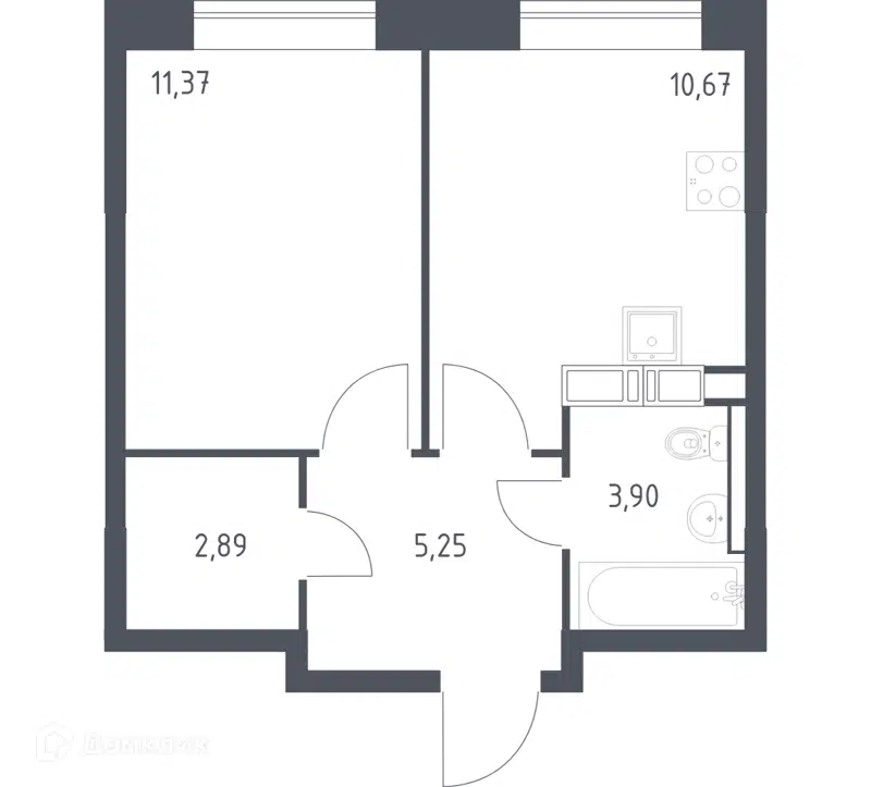 1-комнатная квартира 34.08 м² Цветочные Поляны