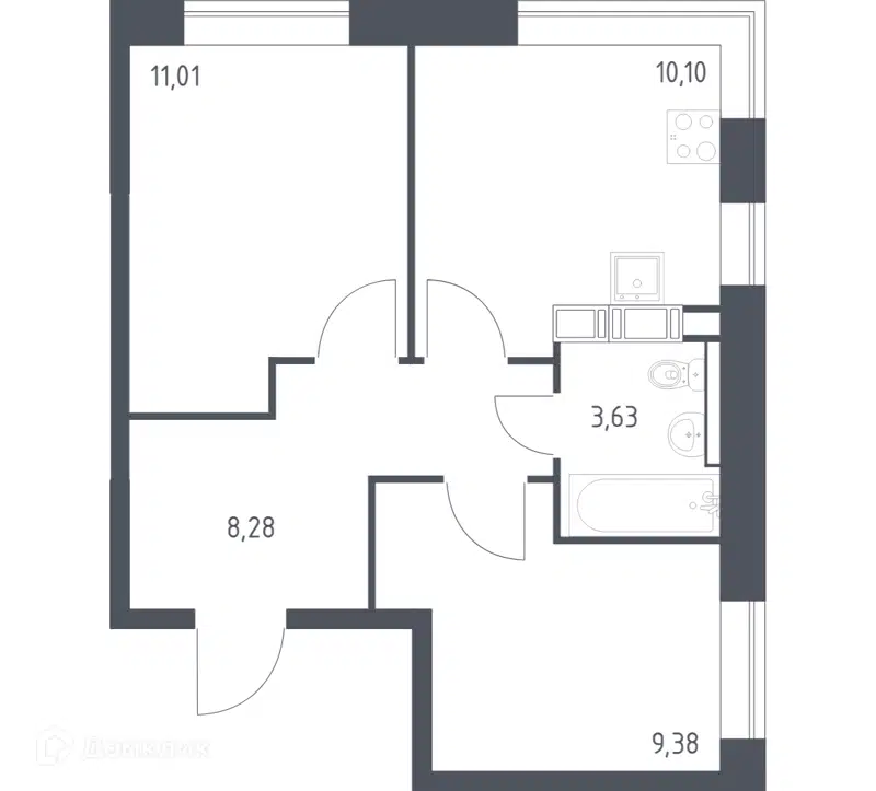 2-комнатная квартира 42.4 м² Цветочные Поляны