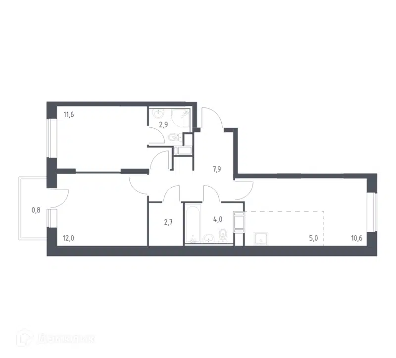 2-комнатная квартира 57.5 м² Цветочные Поляны