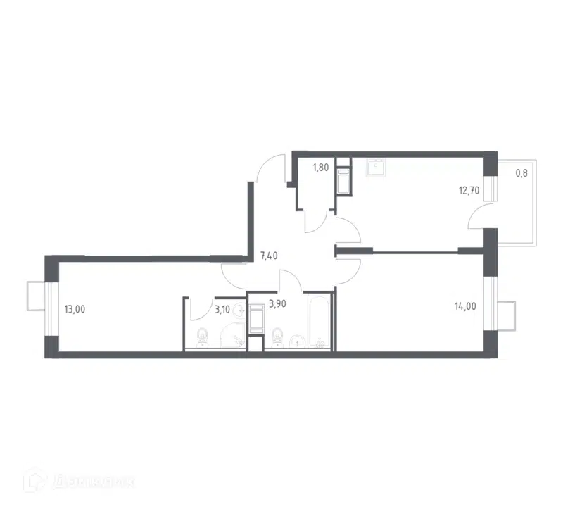 2-комнатная квартира 56.7 м² Цветочные Поляны
