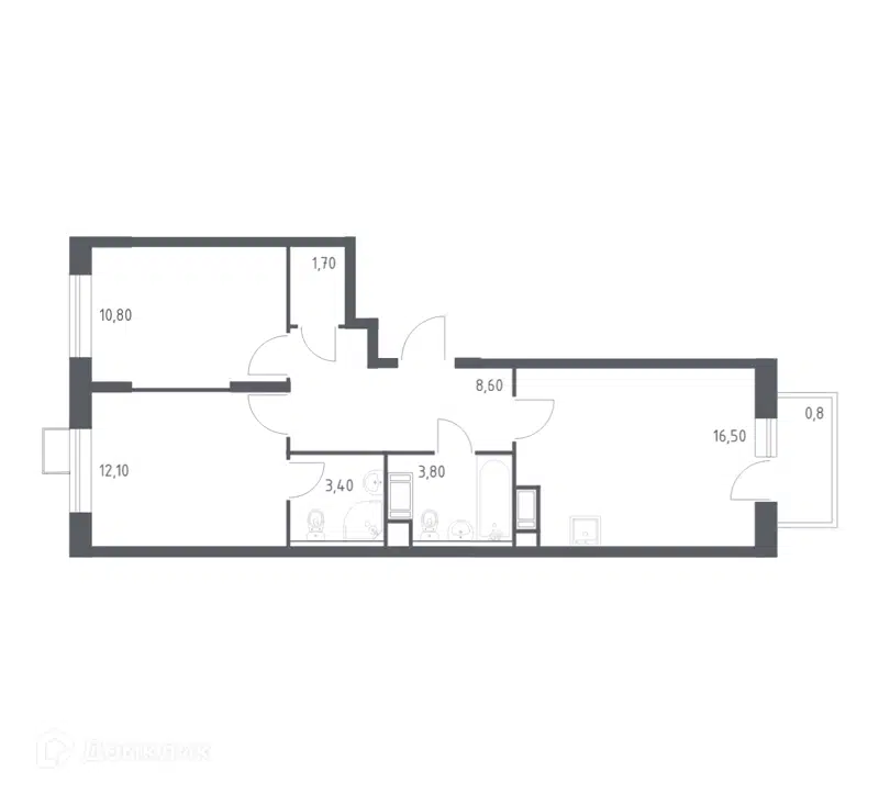 2-комнатная квартира 57.7 м² Цветочные Поляны