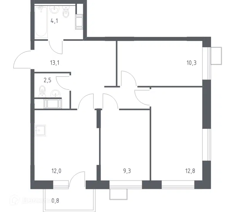 3-комнатная квартира 64.9 м² Цветочные Поляны