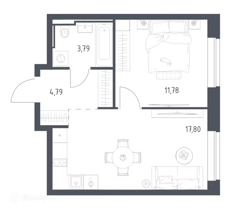 1-комнатная квартира 38.16 м² Литературный квартал